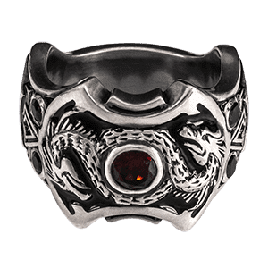 Мужское серебряное кольцо Essence с драконом с эмалью и гранатами