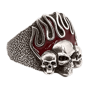 Мужское серебряное кольцо Fire Skull с черепами с гранатами