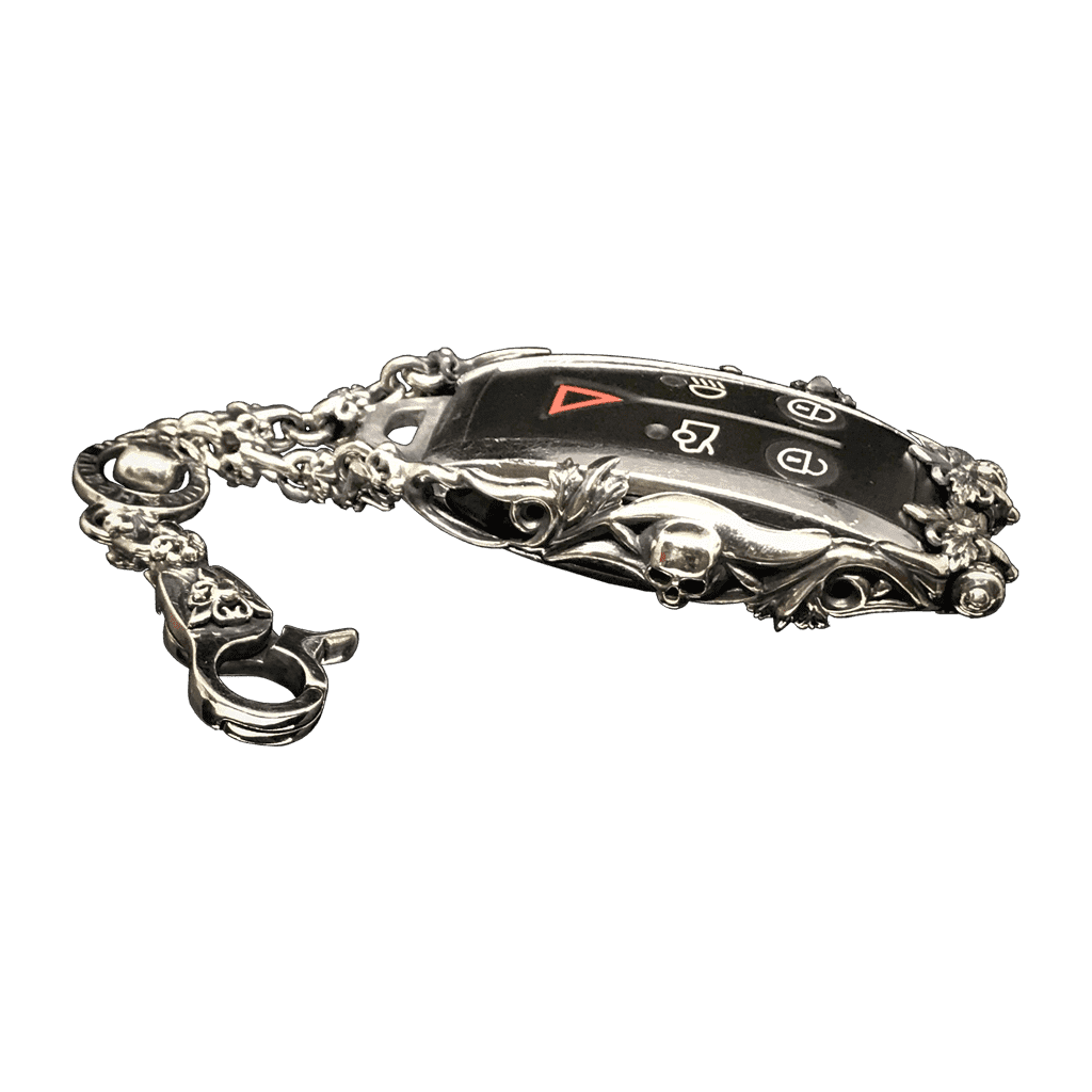 Чехол из серебра для смарт-ключа Jaguar с черепами и лилиями