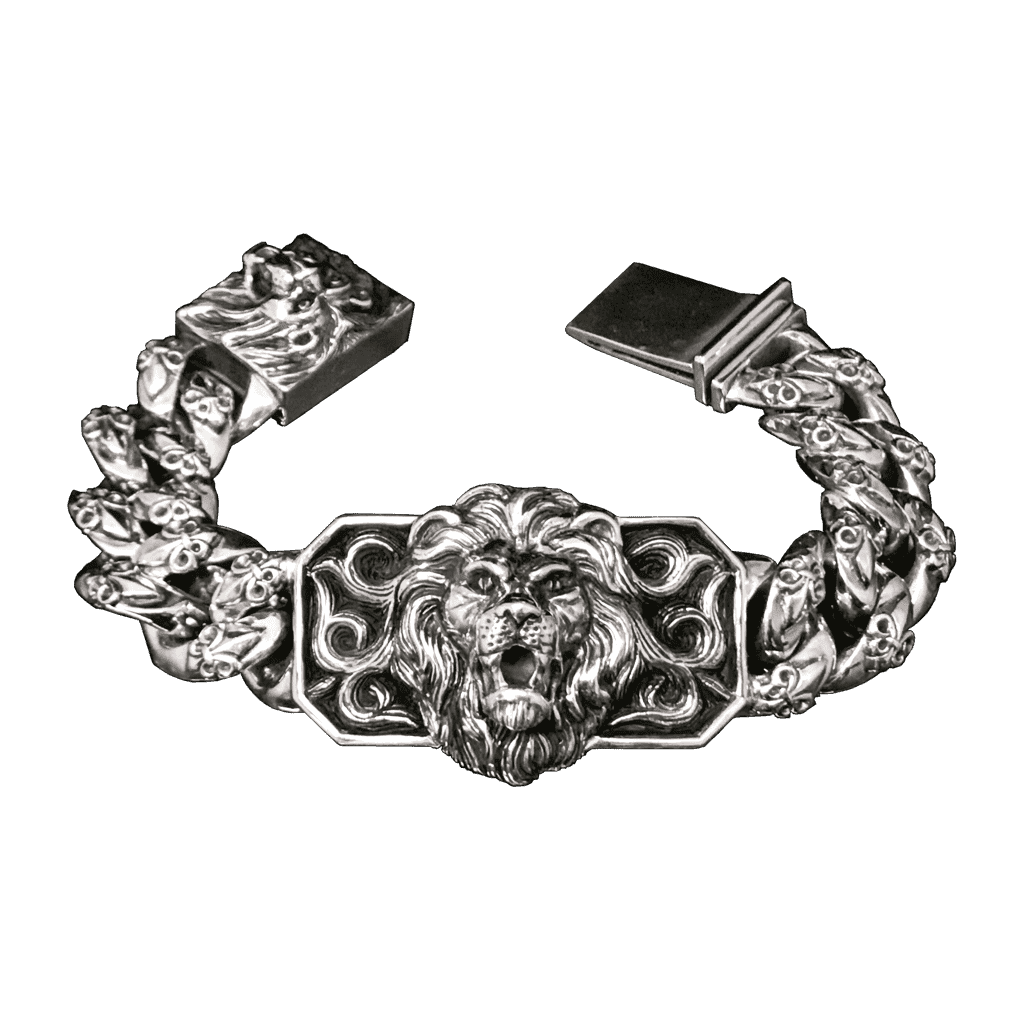 Мужской массивный серебряный браслет со львом Lion