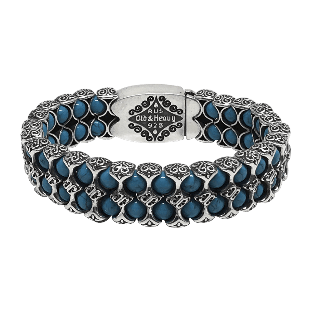 Массивный мужской серебряный браслет Plush Turquoise Mini с бирюзой