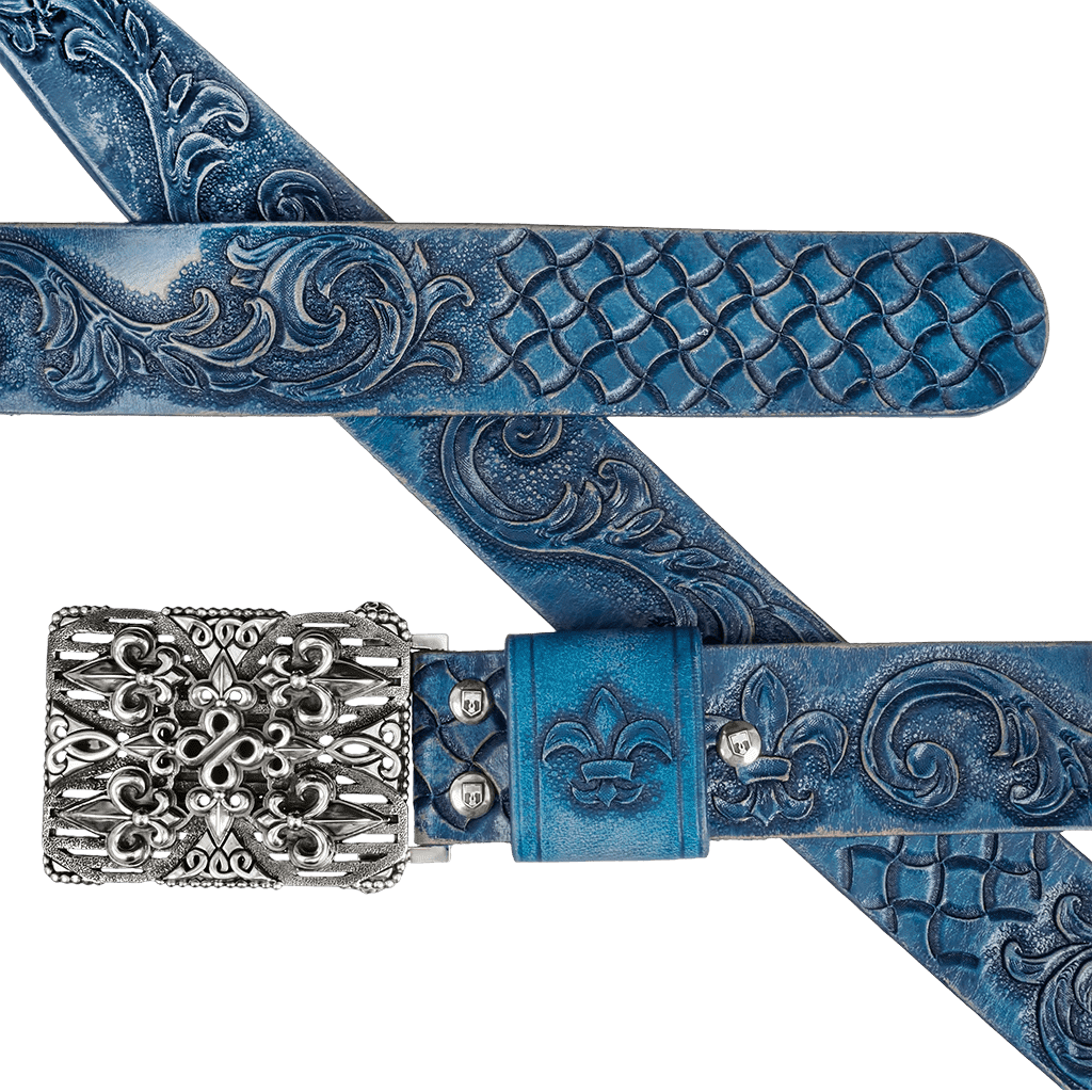 Мужской синий кожаный ремень Royal с серебряной пряжкой