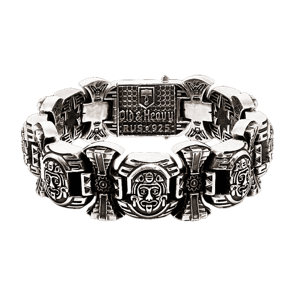 Массивный мужской серебряный браслет Aztec