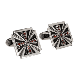 Мужские серебряные запонки Maltese Cross с гранатами и эмалью