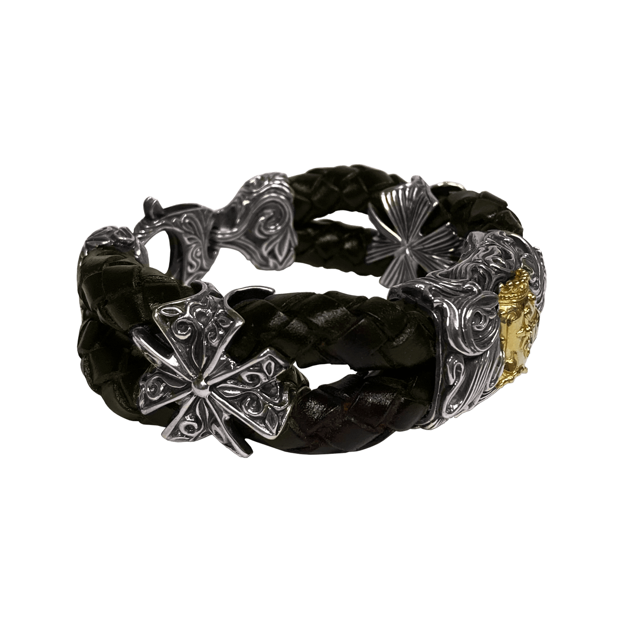 Мужской серебряный браслет Fortuna Favet Audax Black с чёрной кожей - фото №2