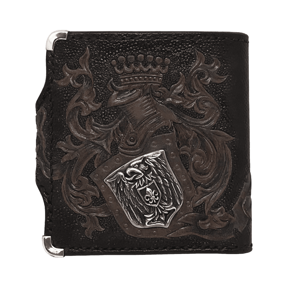 Мужской кожаный кошелёк In Omnia Paratus с серебряными накладками