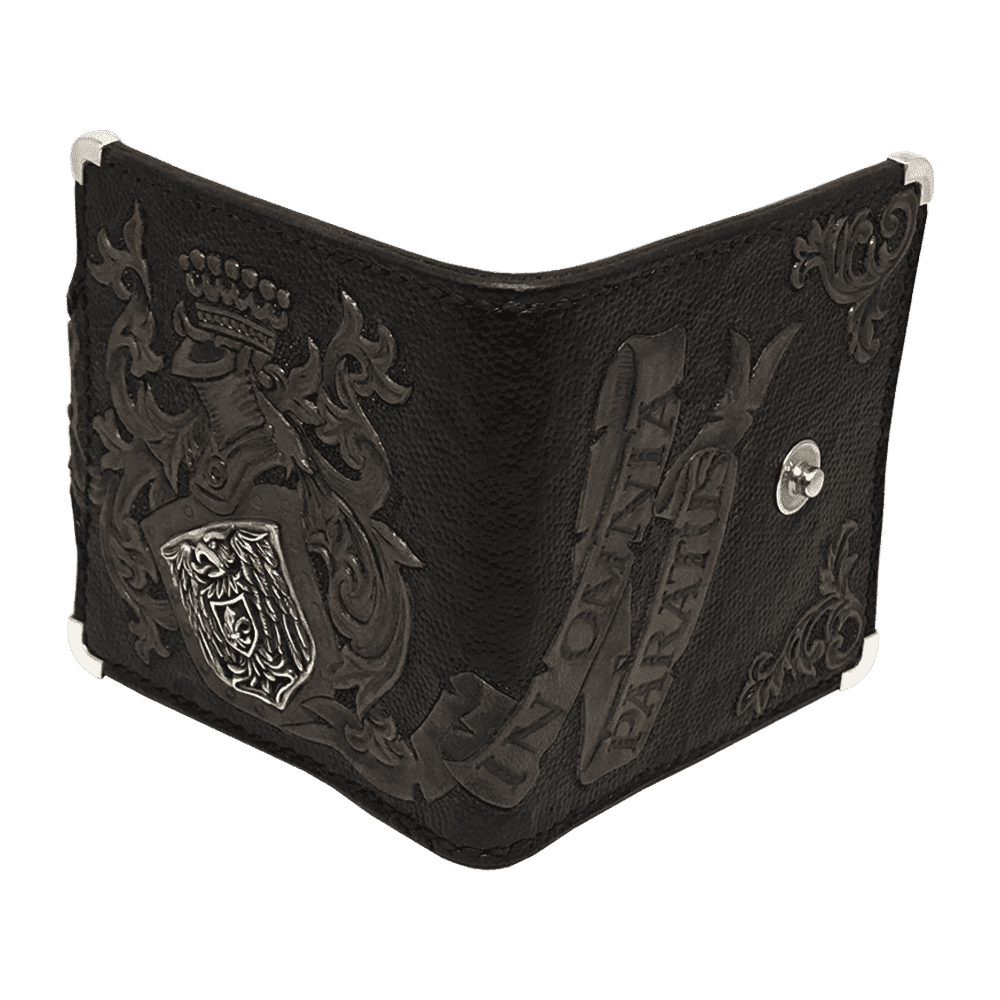 Мужской кожаный кошелёк In Omnia Paratus с серебряными накладками
