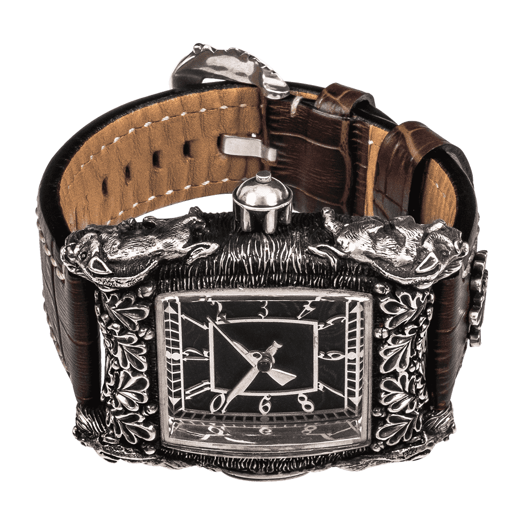 Мужские механические часы Hunter с серебряными вставками охотничьей тематики