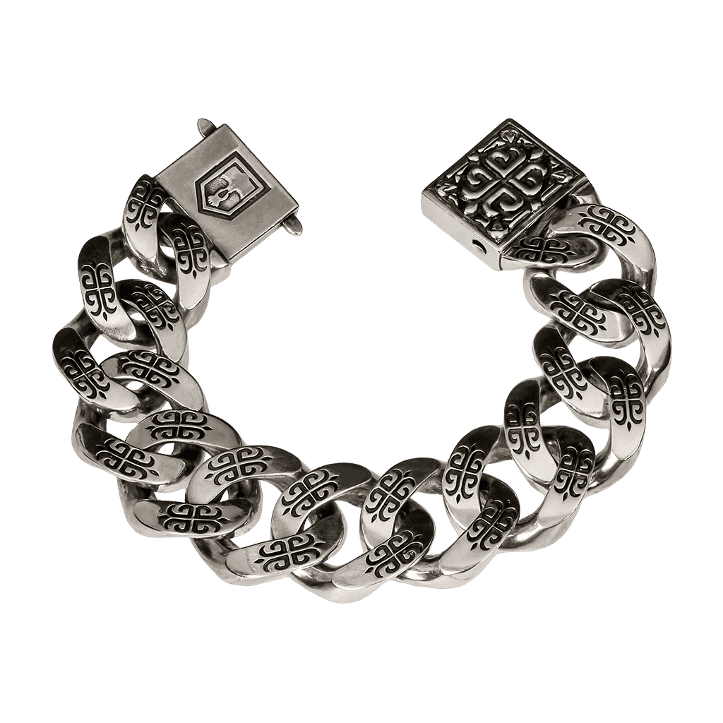Мужской массивный серебряный браслет Crusader Max с лилиями