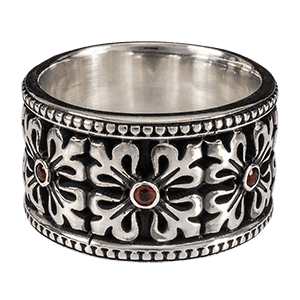 Мужское серебряное кольцо Fortune с гранатами и лилиями