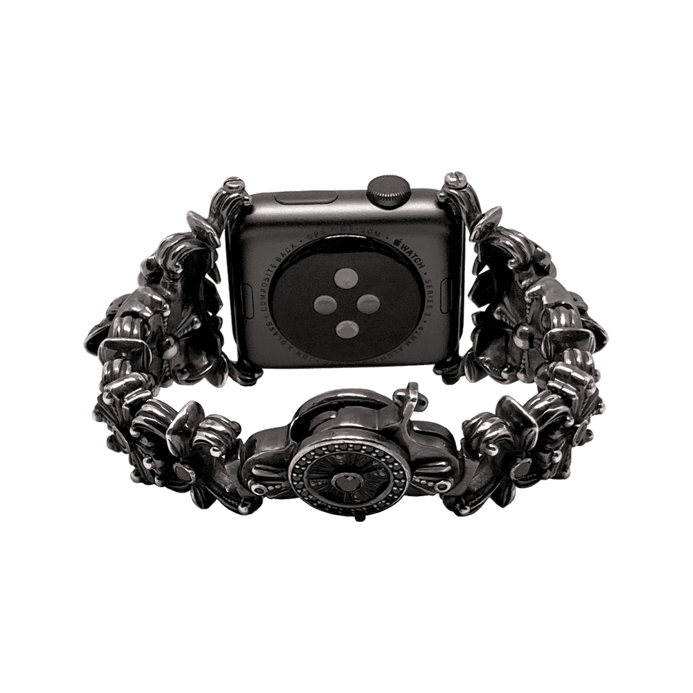 Серебряный браслет Ⅰ для Apple Watch с черепами и лилиями