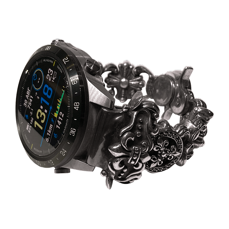 Мужской массивный авторский серебряный браслет для часов Garmin - фото №1