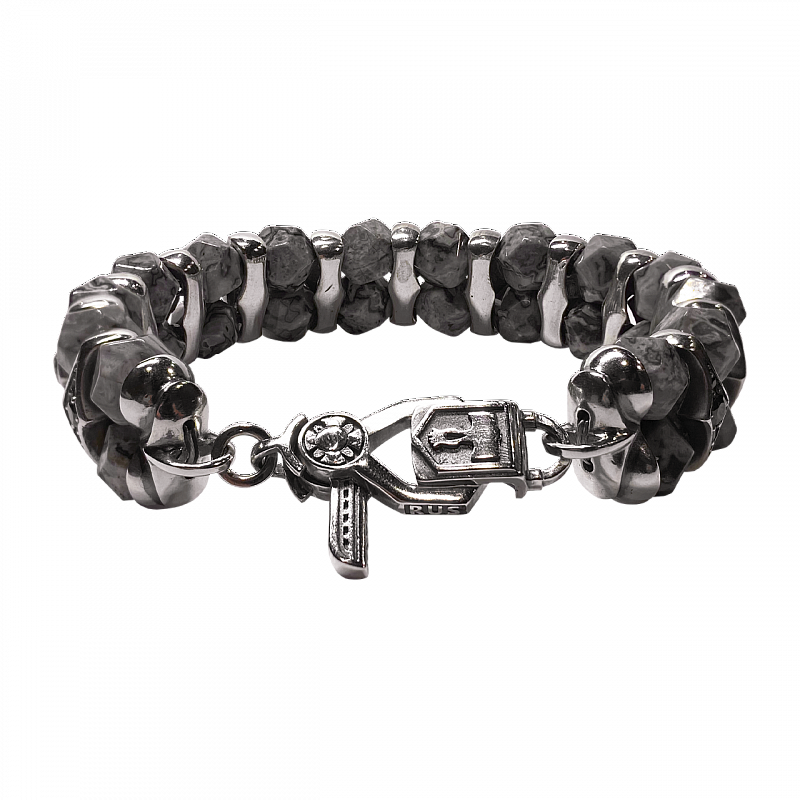 Унисекс браслет Glam Grey Gems из бусин серой яшмы и вставками чёрной шпинели - фото №2 Унисекс браслет Glam Grey Gems из бусин серой яшмы и вставками чёрной шпинели - фото №2