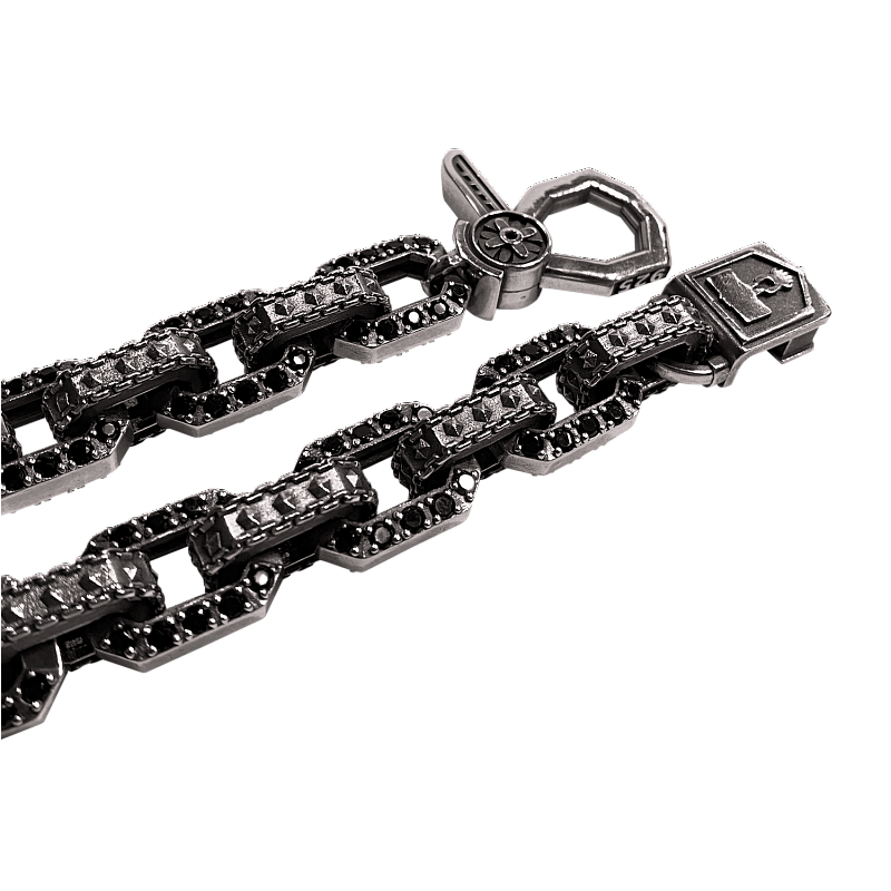 Мужской массивный объемный серебряный браслет с черными камнями Glam Black Chain Max - фото №2 Мужской массивный объемный серебряный браслет с черными камнями Glam Black Chain Max - фото №2