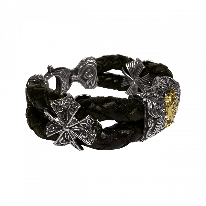Мужской серебряный браслет Fortuna Favet Audax Black с чёрной кожей - фото №2 Мужской серебряный браслет Fortuna Favet Audax Black с чёрной кожей - фото №2
